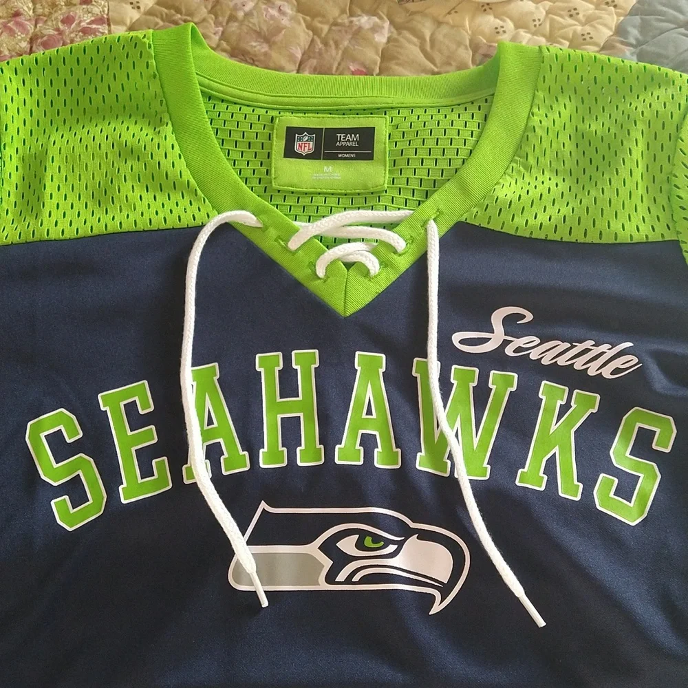 *ATTENTION SEAHAWK FANS* Women's Seahawk Shirt with Lace Up Detailing, Size M - Picture 3 of 4